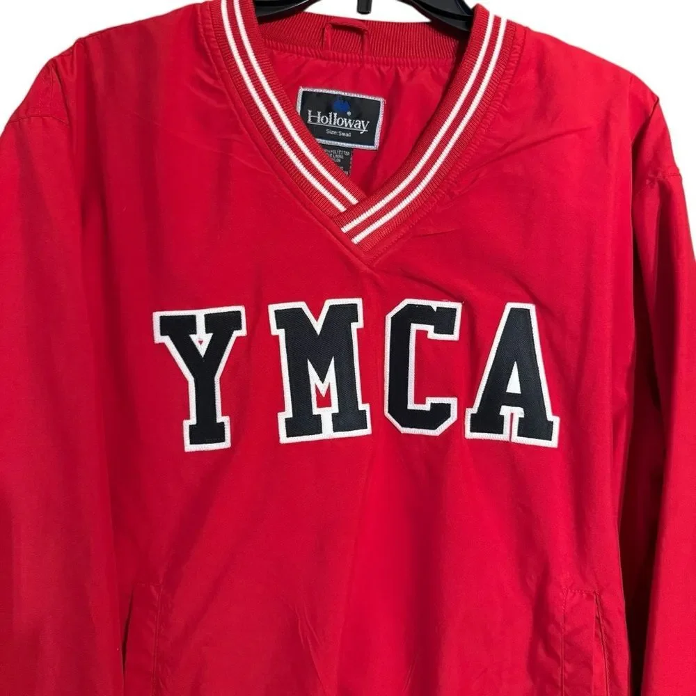 Vintage Holloway YMCA Red Pullover Windbreaker Bomber Unisex Jacket Size Small